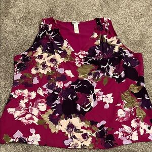 White House Black Market Floral Sleeveless Blouse - Pink and Purple
